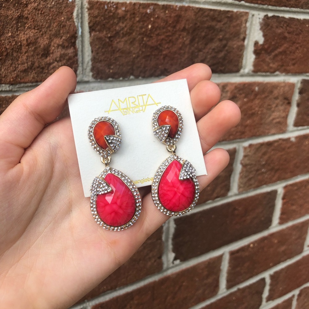 Amrita Singh Coral and Fuschia Pave Riverside Earring - New with tags as4 - Picture 1 of 6